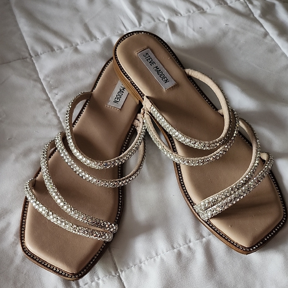 Steve Madden Tan Sandals with Wide Strap and Square Toe